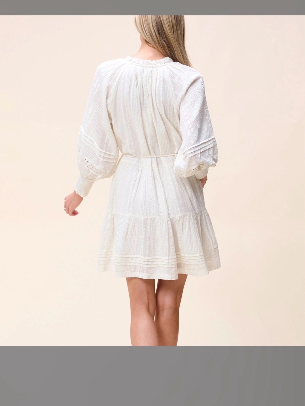 White Long-Sleeve Tiered Cleobella Mini Dress - Picture 5 of 13